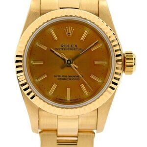 Rolex 24mm Ladies Oyster Perpetual Solid 18k Yellow Gold Tropical Dial Ref 67198